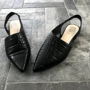 Vince Camuto Black Embossed Leather Cilda Pointed Toe Sling Back Mules